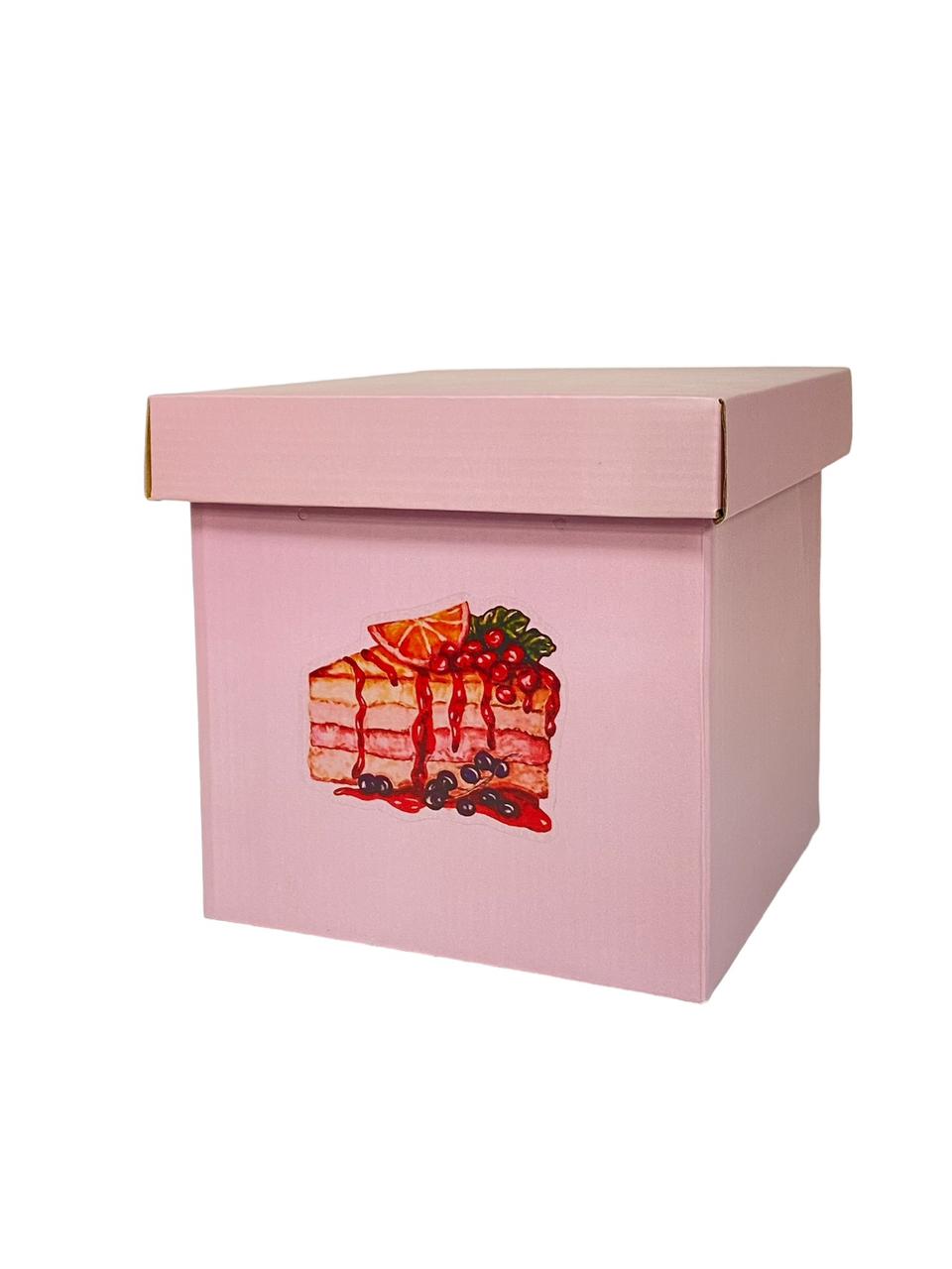 Коробка трансформер без крышки м/гофр 20см розовая пенка+тортик