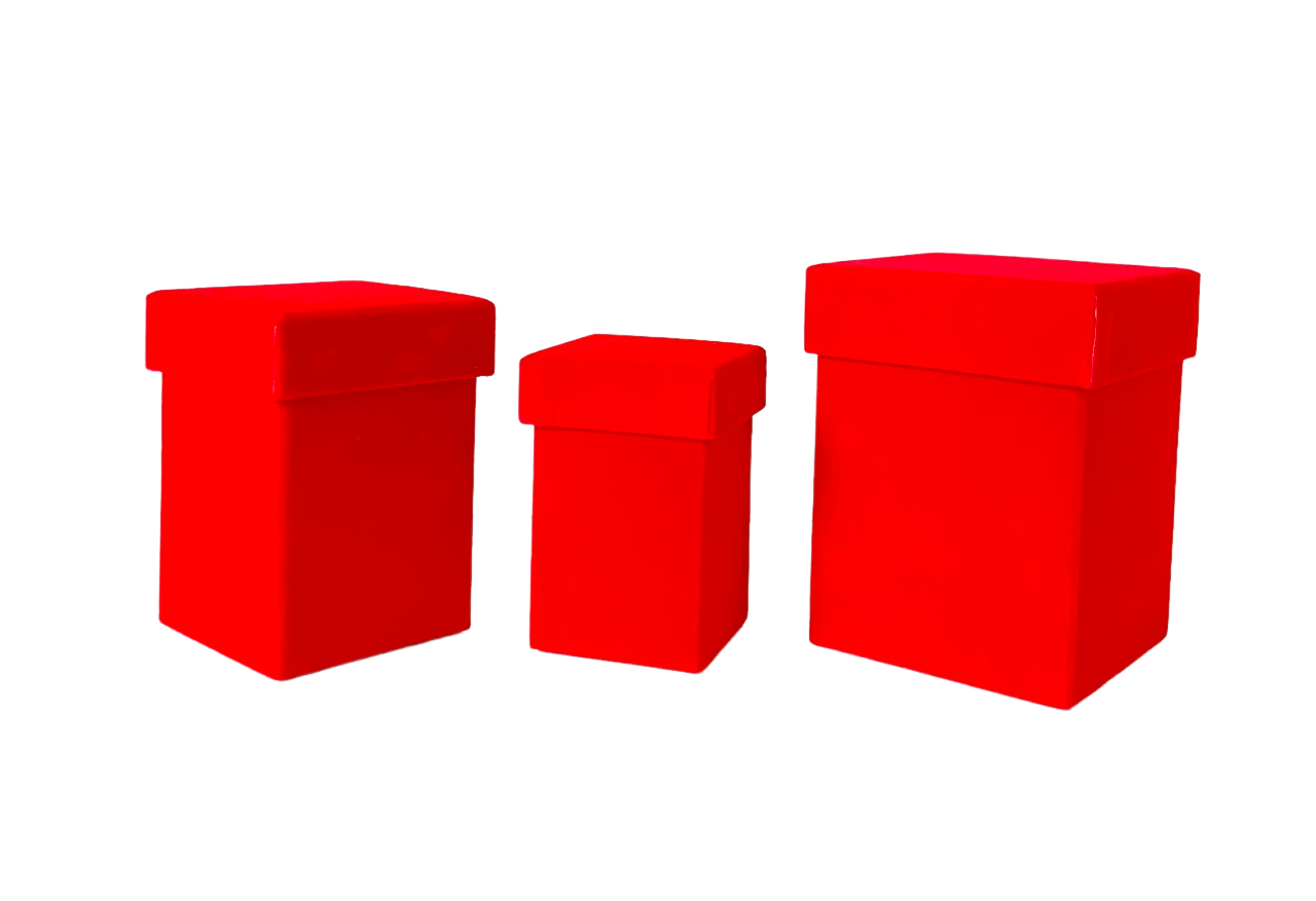 Набор 3 Куб 12*12*16-8*8*12см бархат Красный