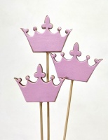 Топпер на шпажке 7*6см/3шт Корона королевы нежно-розовая