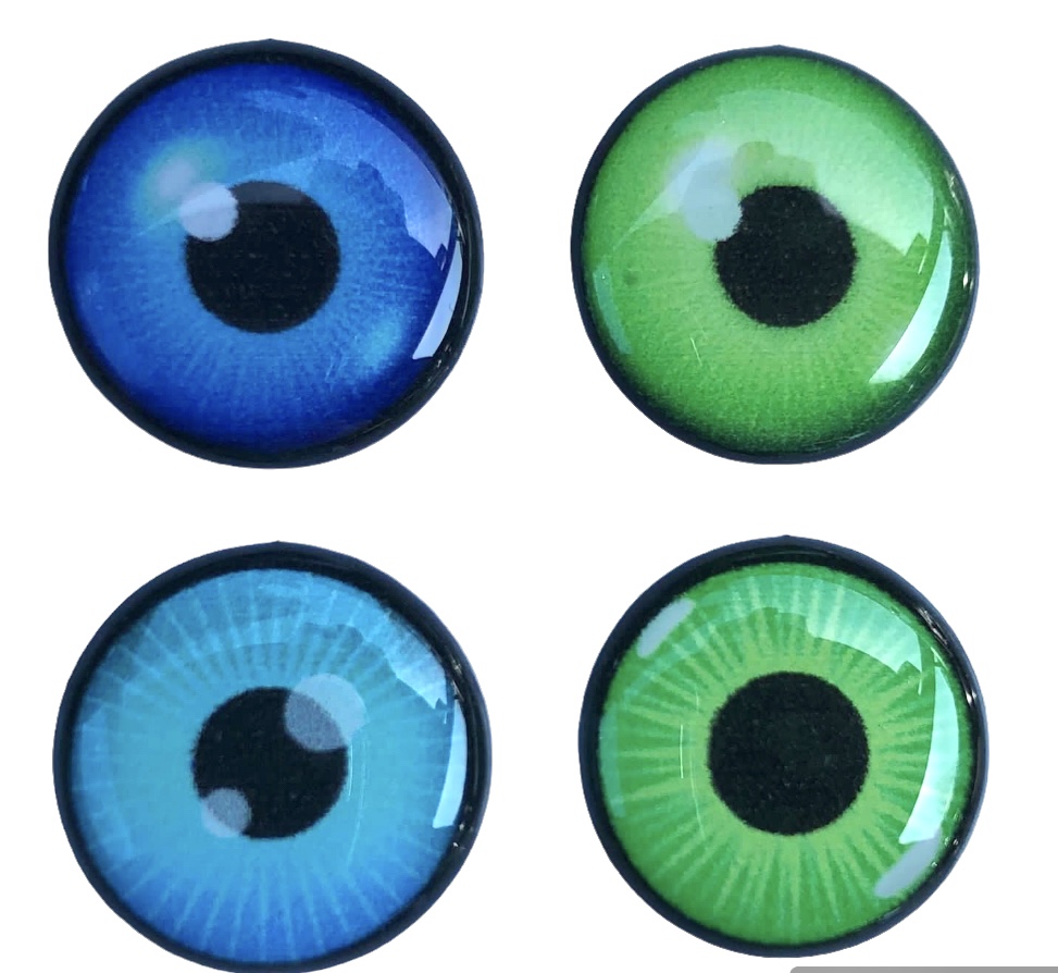 Наклейка глазки 1,5см/4шт зеленые-голубые