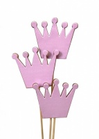 Топпер на шпажке 7*6см/3шт Корона принцессы нежно-розовая