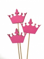 Топпер на шпажке 7*6см/3шт Корона королевы розовая