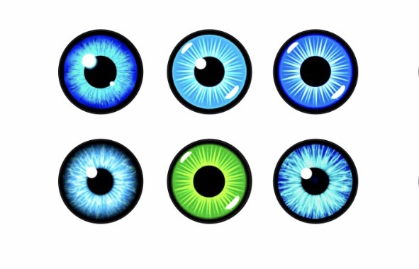 Наклейка глазки 1см/6шт зеленые-голубые